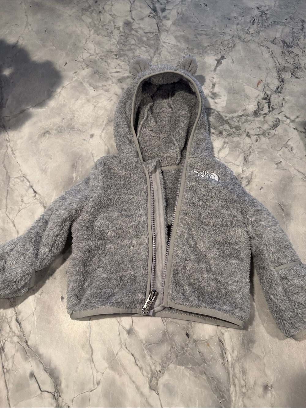 The North Face Light Gray Fleece Hooded Jacket with Ear Accents